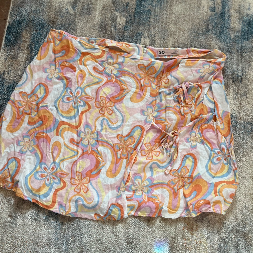SO Pastel Floral Double Tie Wrap Mini Skirt